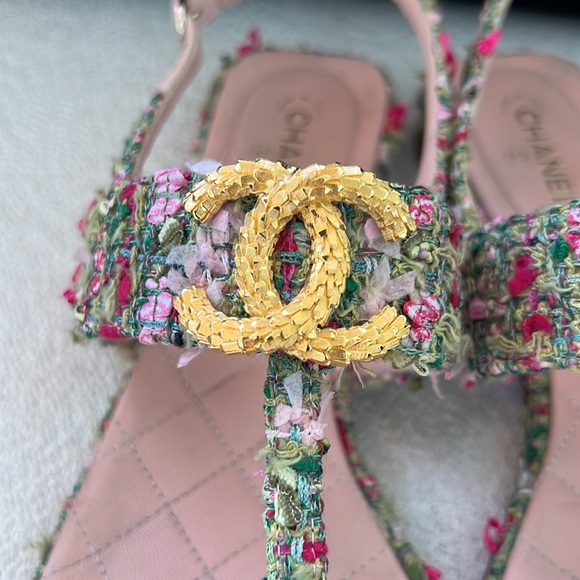 Chanel Tweed Sandals sz 39 - Picture 3 of 6